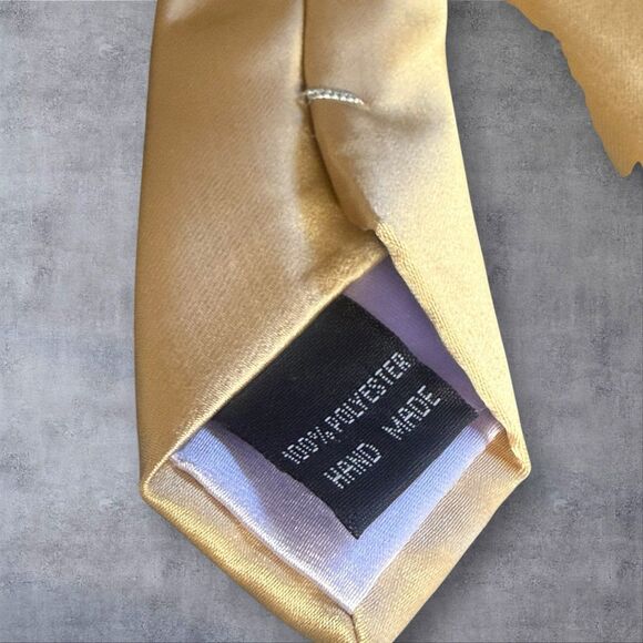 Vintage Gold Satin Tie Wedding, Prom, Formal Handmade Necktie Old Money Elegant - Picture 6 of 9
